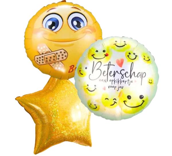 Smiley Beterschap Trosje Helium Ballonnen - Gevuld Met Helium - 46 cm - Ballonnenshop.nl