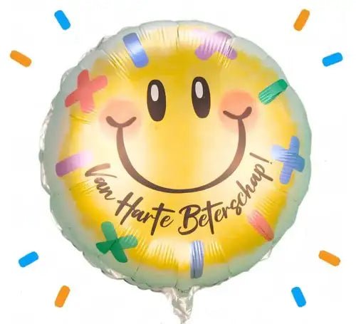 Smiley Van Harte Beterschap Helium Ballon - Gevuld Met Helium - 43 cm - Ballonnenshop.nl