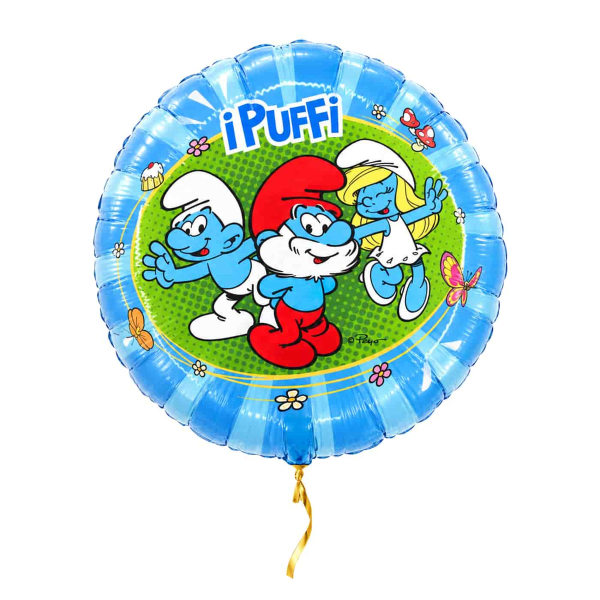 Smurfen Helium Ballon – met helium gevuld, met gouden lint