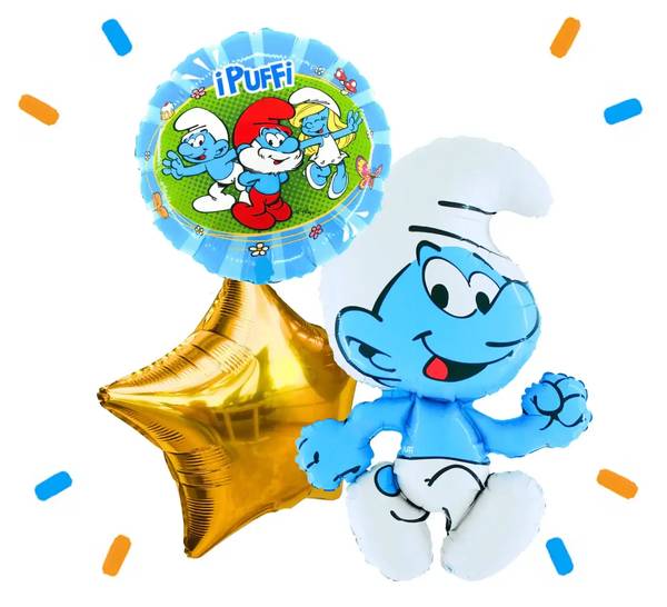 Smurfen Trosje blauw/wit/groen - Gevuld Met Helium - 81 cm - Ballonnenshop.nl