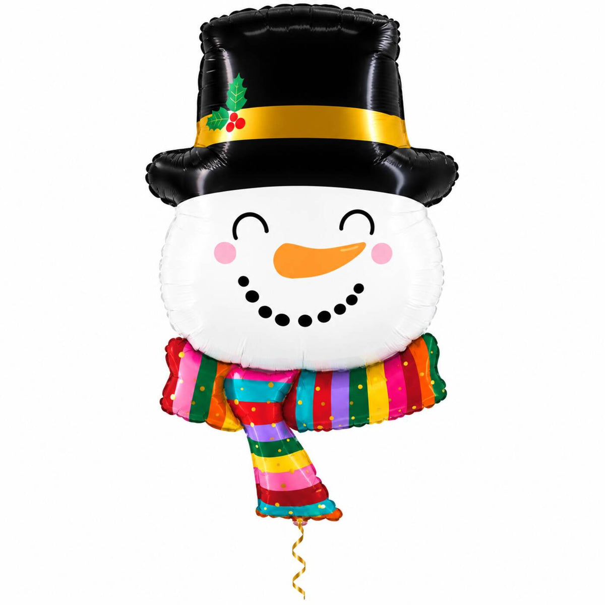 Sneeuwpop Helium Ballon met dun metallic gouden lint op witte achtergrond – Ballonnenshop.nl