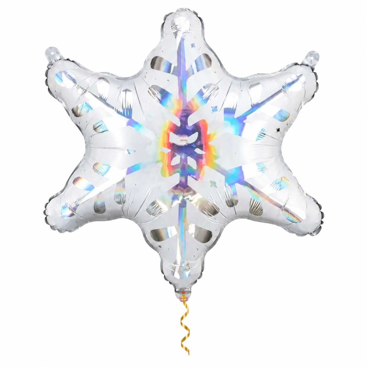 Sneeuwvlok Helium Ballon met dun metallic gouden lint op witte achtergrond – Ballonnenshop.nl