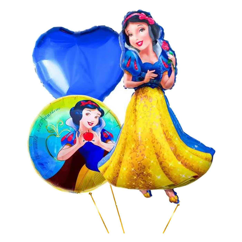 Sneeuwwitje Disney Prinses Trosje – heliumgevulde ballonnen met dunne metallic-gouden lintjes op een witte achtergrond