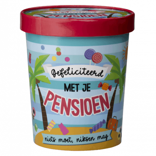 Snoeppot Gefeliciteerd Met Je Pensioen - 250 Gram Snoep - Ballonnenshop.nl
