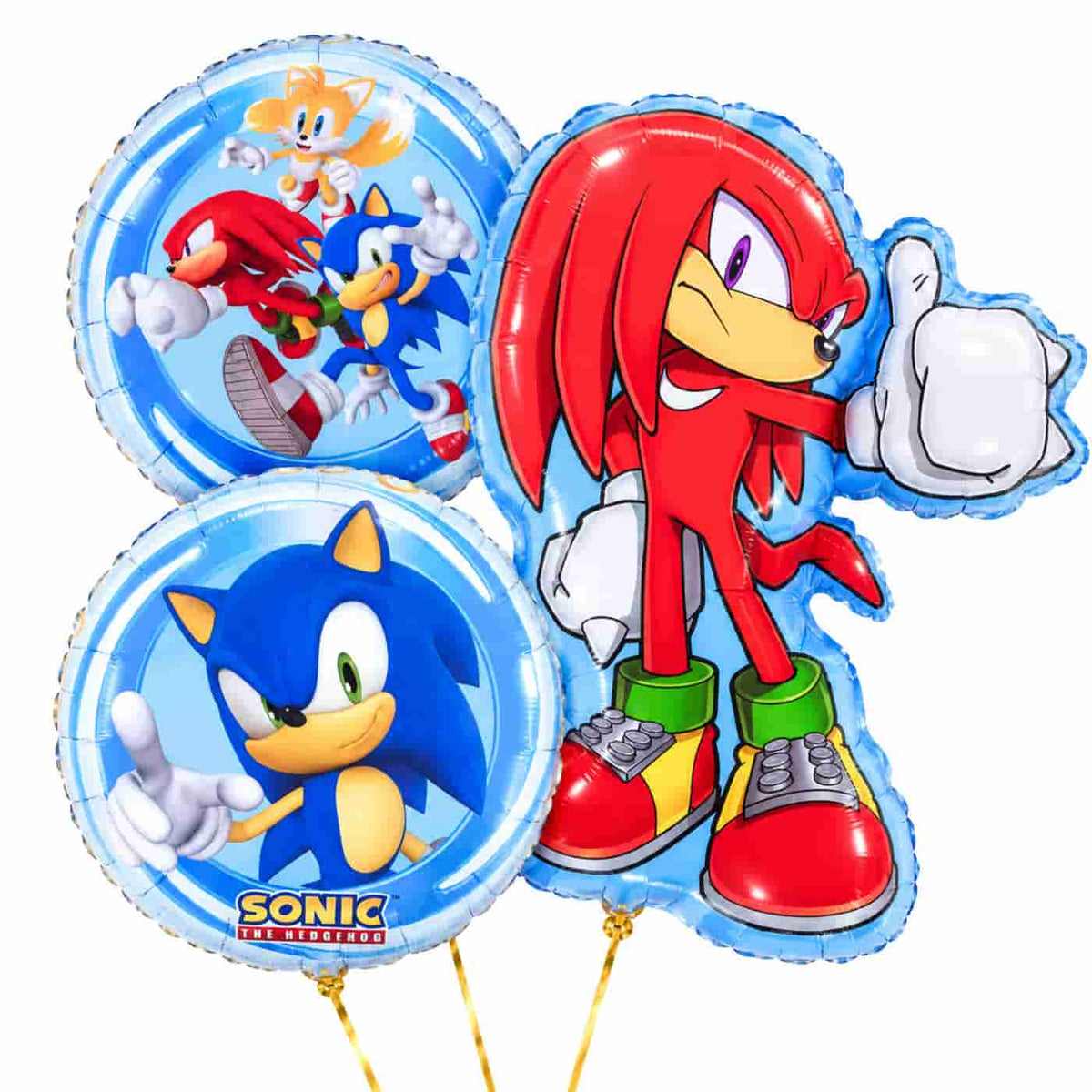 Sonic Knuckles Trosje – heliumgevulde ballonnen met dunne gouden lintjes op een witte achtergrond