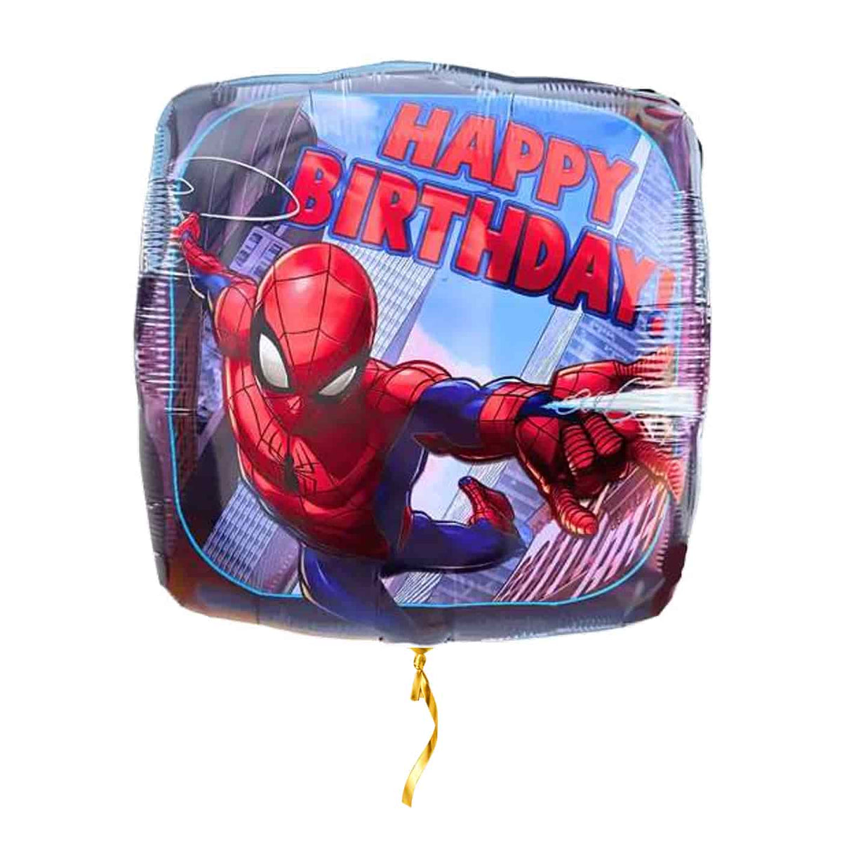 Spiderman Happy Birthday Ballon – met helium gevuld, met gouden lint