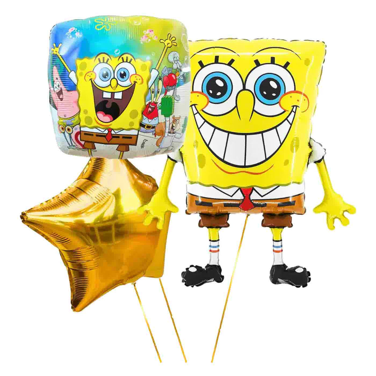 Spongebob Trosje Goud/Blauw/Geel - Gevuld Met Helium - 64 cm - Ballonnenshop.nl