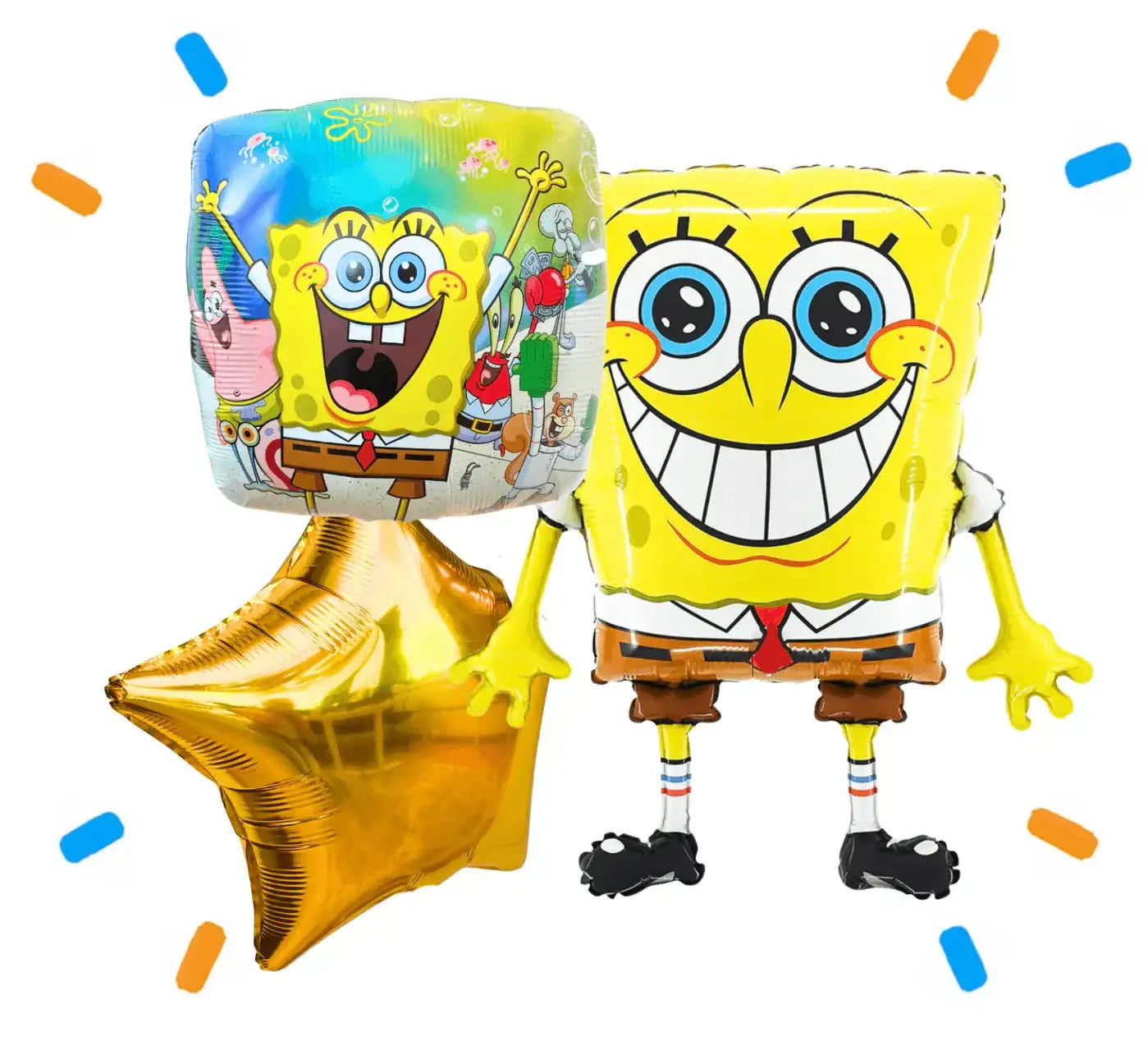 Spongebob Trosje Goud/Blauw/Geel - Gevuld Met Helium - 64 cm - Ballonnenshop.nl