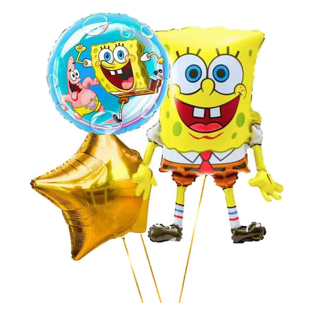 Spongebob Trosje Goud/Blauw/Geel - Gevuld Met Helium - 71 cm - Ballonnenshop.nl
