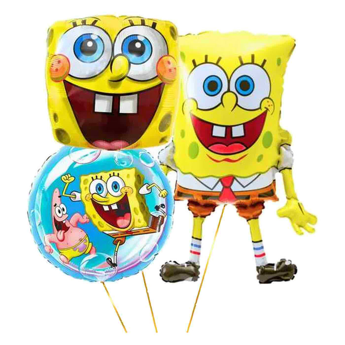 Spongebob Trosje Goud/Blauw/Geel/Groen - Gevuld Met Helium - 71 cm - Ballonnenshop.nl