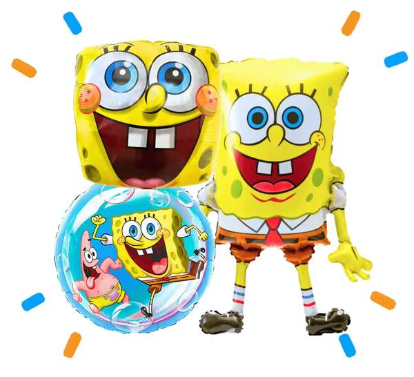 Spongebob Trosje Goud/Blauw/Geel/Groen - Gevuld Met Helium - 71 cm - Ballonnenshop.nl