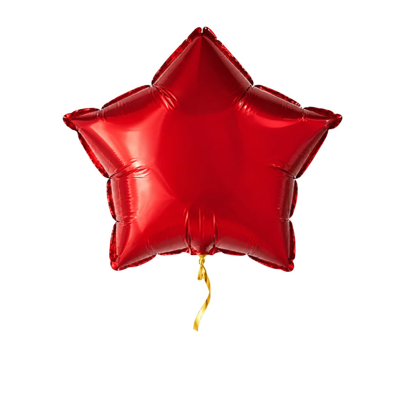 Ster Rood Helium Ballon – met helium gevuld, met gouden lint
