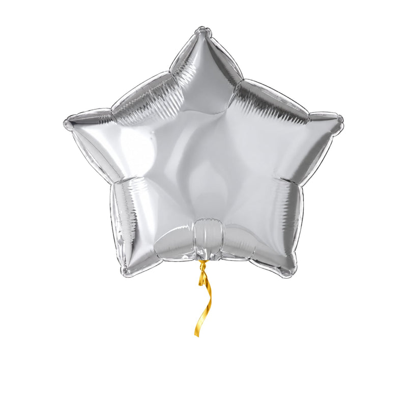 Ster Zilver Helium Ballon – met helium gevuld, met gouden lint