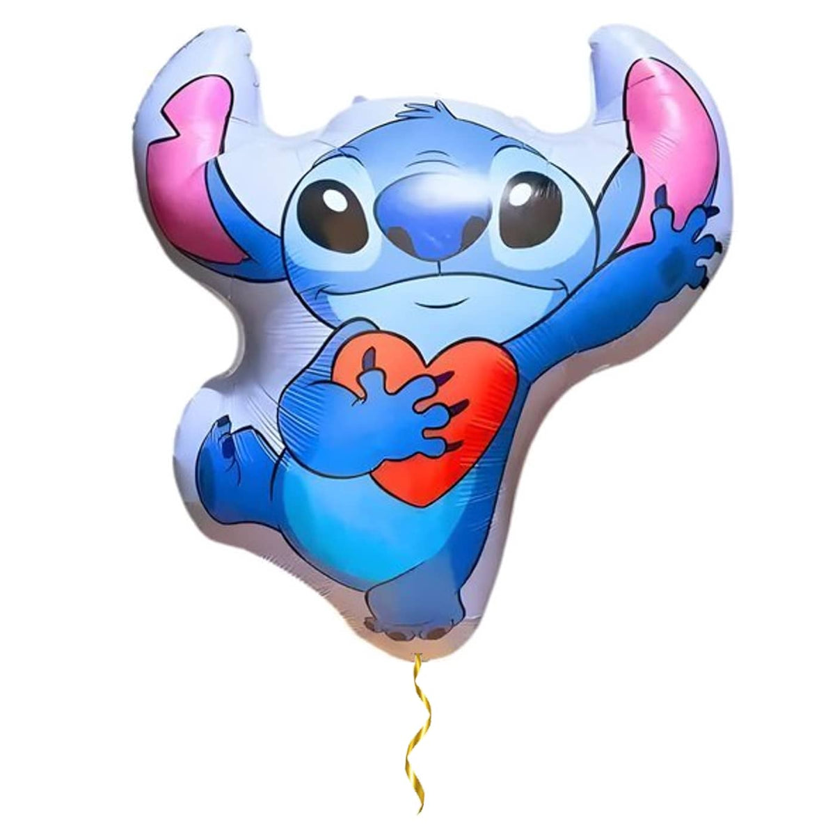 Stitch Met Hartje XL Ballon – helium gevuld met metallic gouden lint – Ballonnenshop.nl
