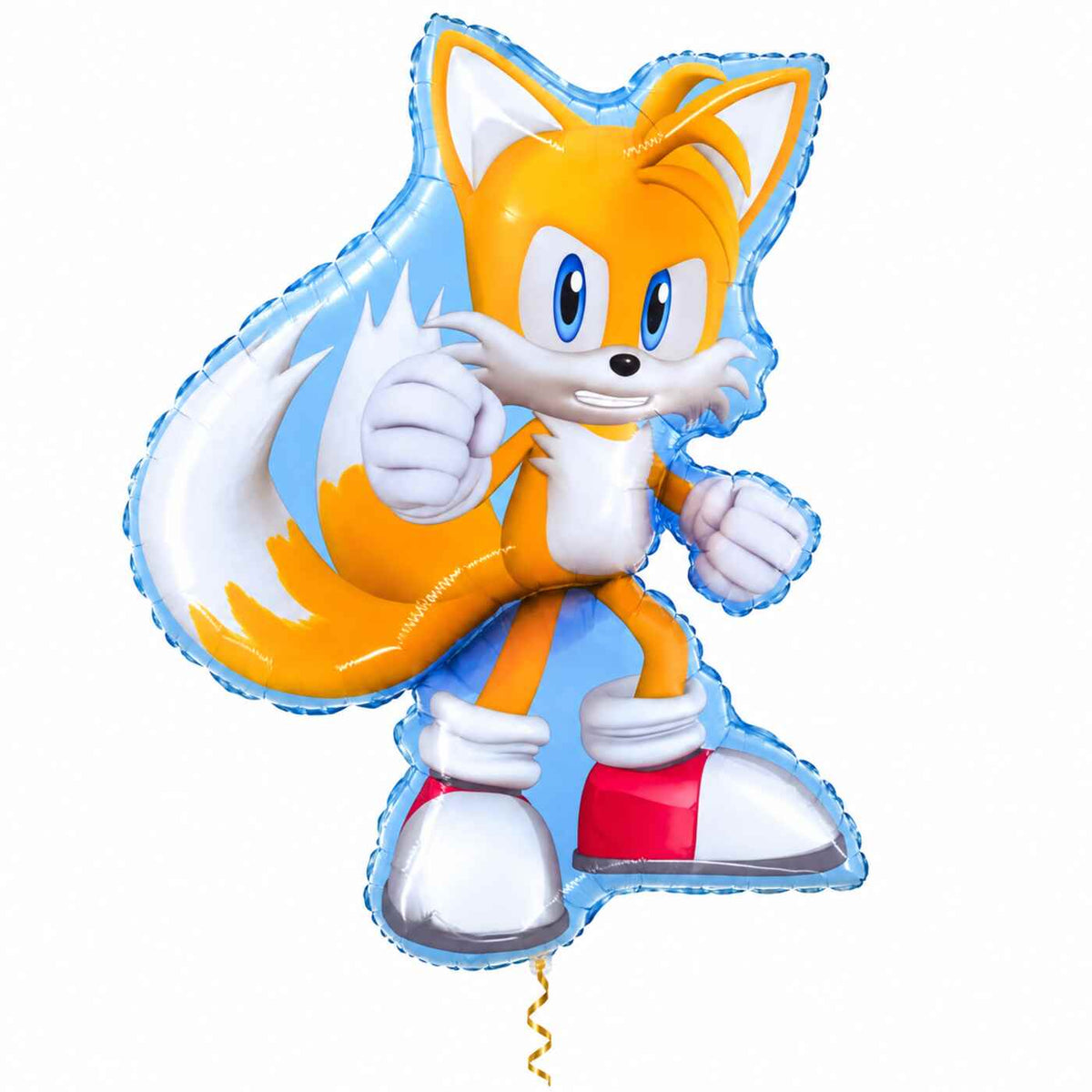 Tails Sonic Helium Ballon met dun metallic gouden lint op witte achtergrond – Ballonnenshop.nl