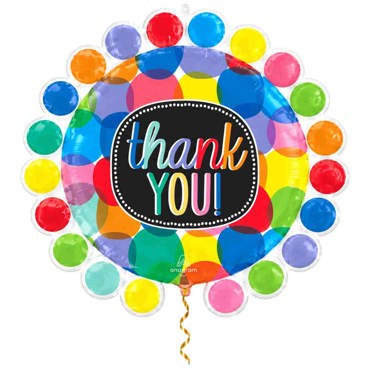 Thank You Helium Ballon met dun metallic gouden lint op witte achtergrond – Ballonnenshop.nl