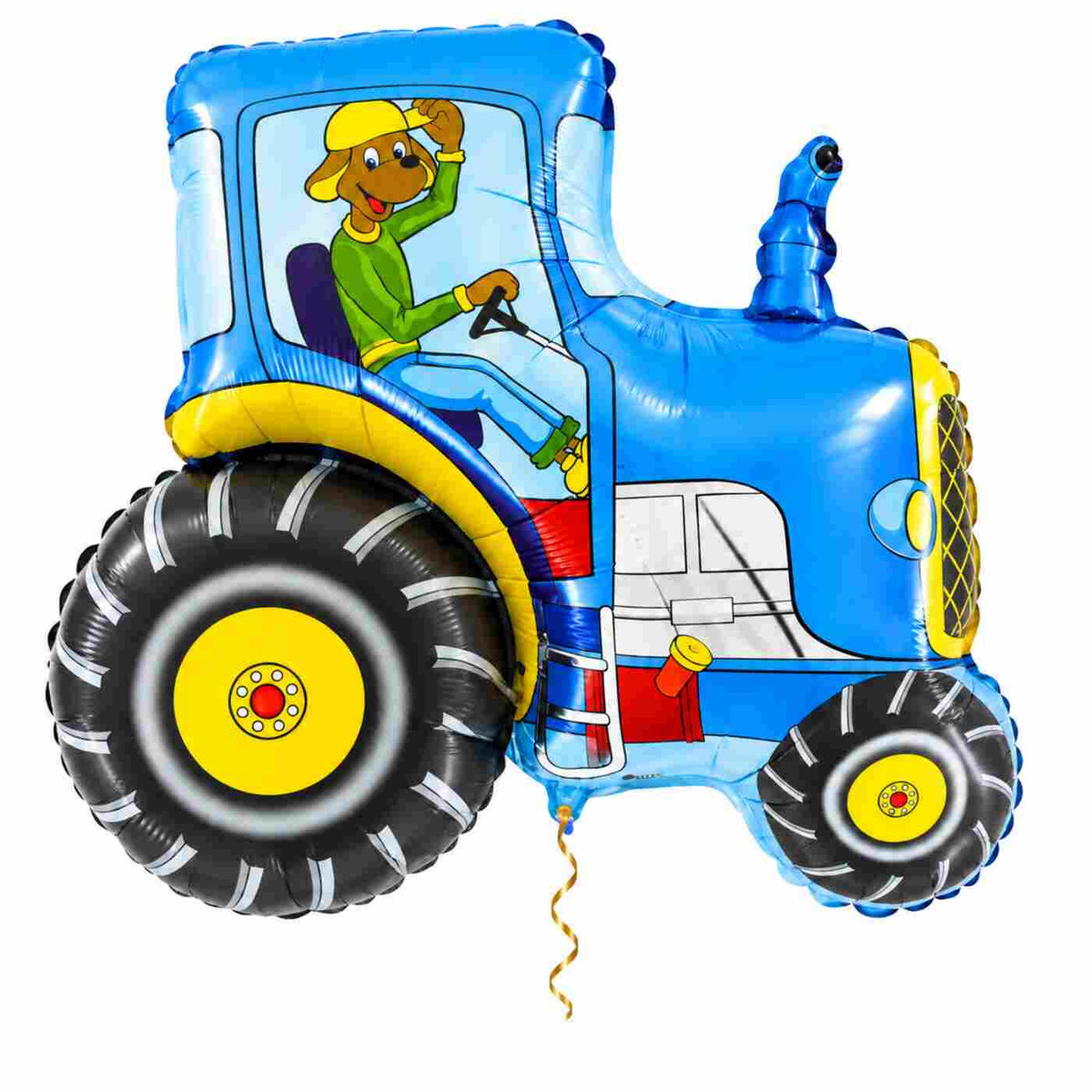 Tractor Helium XL Ballon met dun metallic gouden lint op witte achtergrond – Ballonnenshop.nl