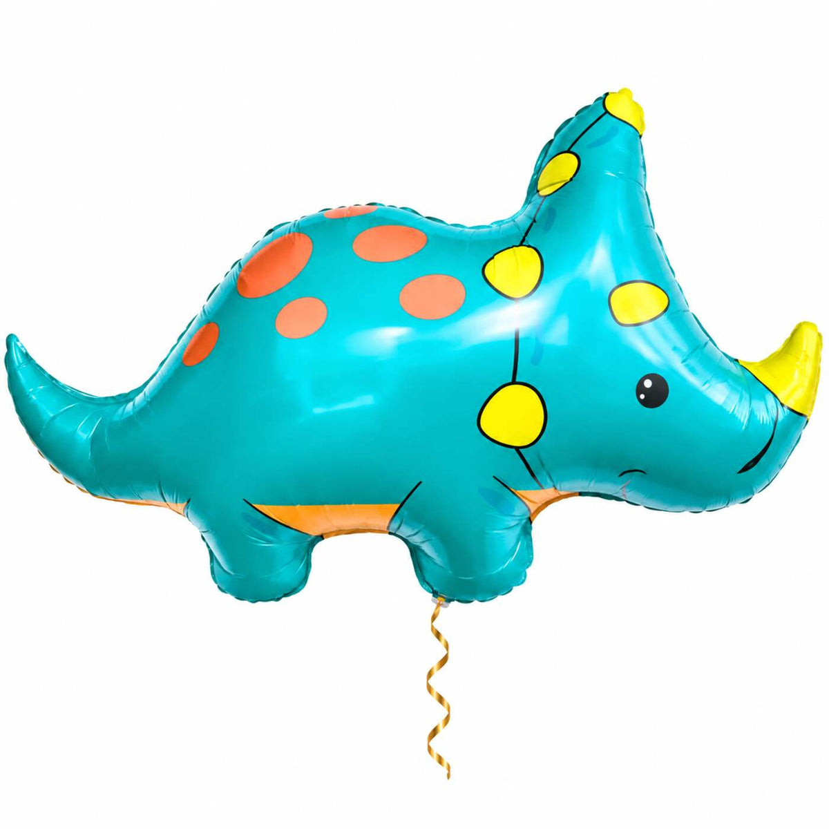 Triceratops Dino Helium XL Ballon met dun metallic gouden lint op witte achtergrond – Ballonnenshop.nl