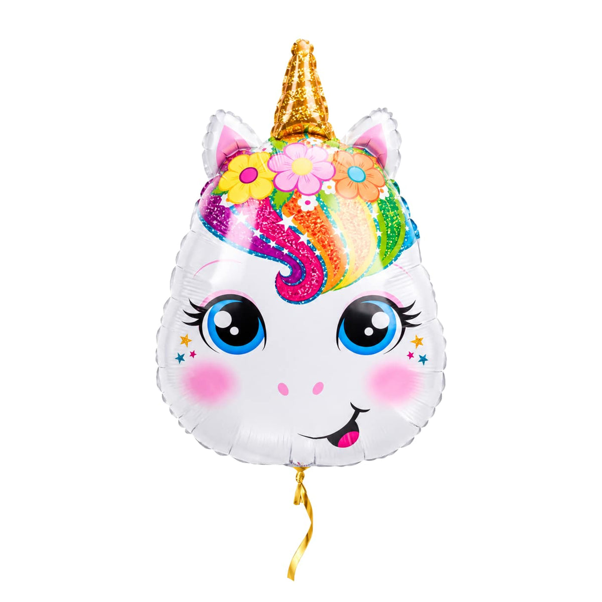 Unicorn Helium Ballon – met helium gevuld, met gouden lint