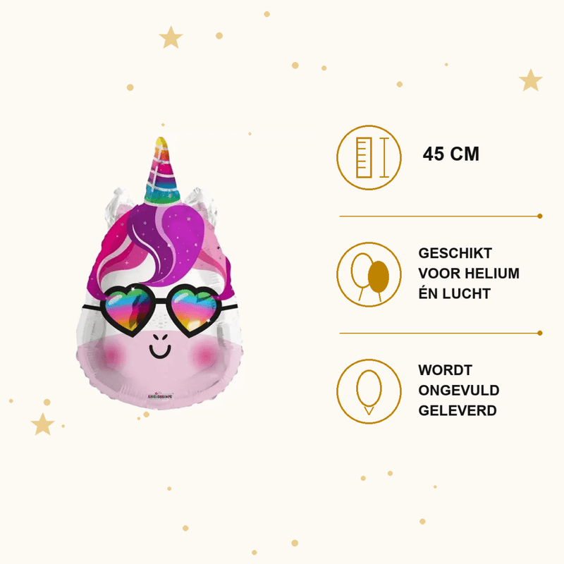 Unicorn Met Zonnebril Folie Ballon - 45 cm - Ballonnenshop.nl