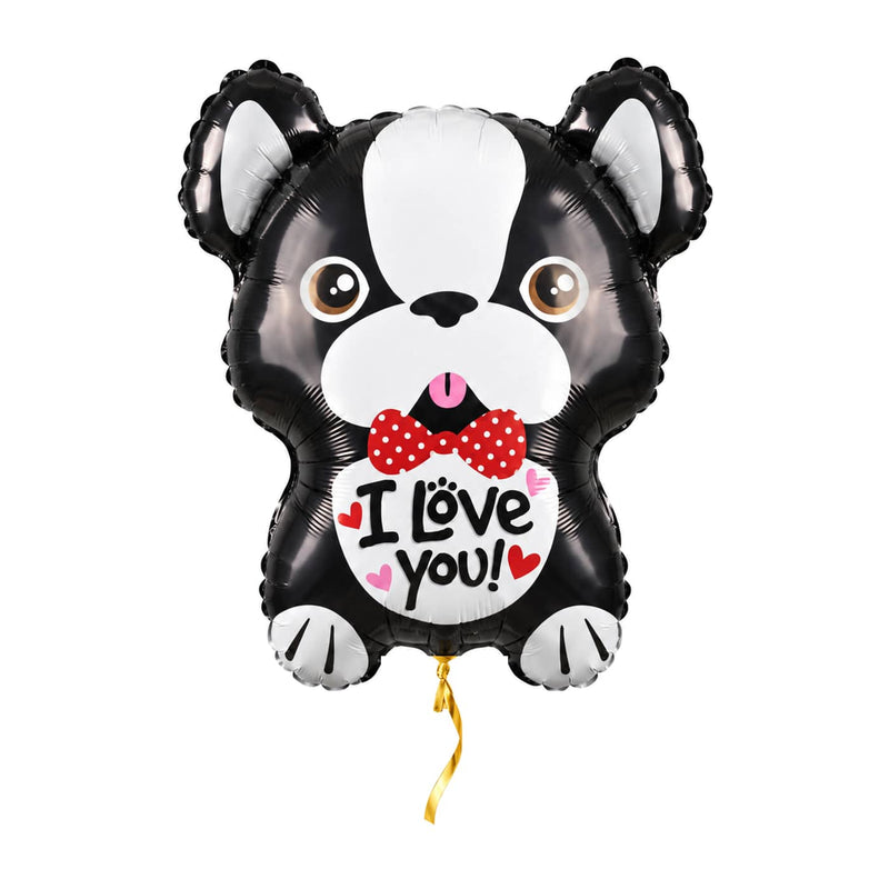 Valentijns Hond I Love You Ballon – met helium gevuld, met gouden lint