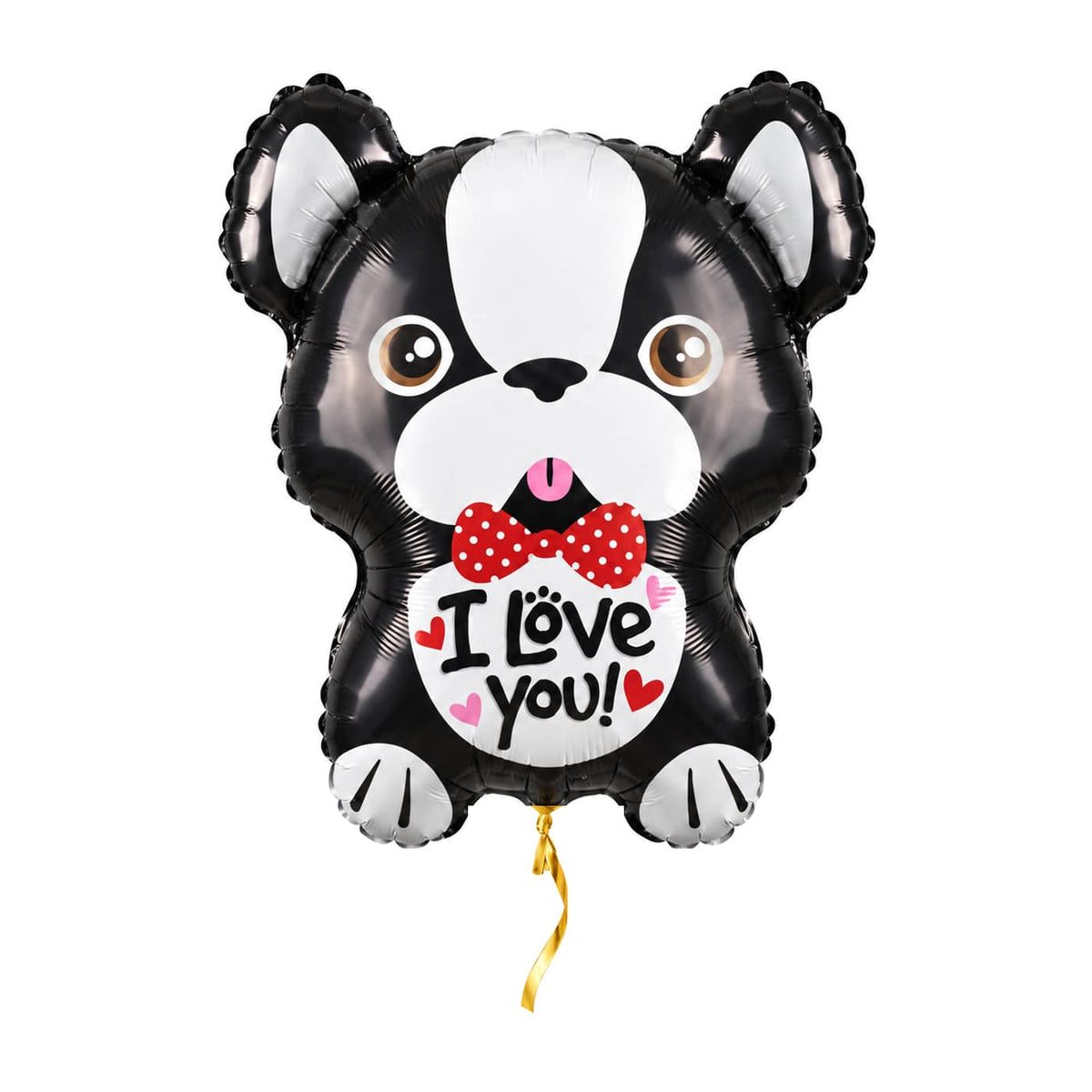 Valentijns Hond I Love You Ballon – met helium gevuld, met gouden lint