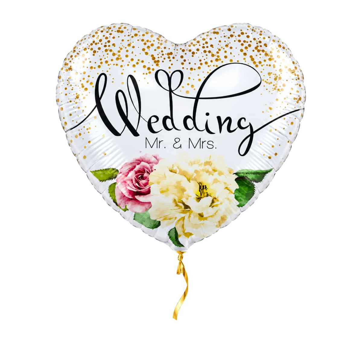 Wedding Mr & Mrs Helium Ballon – met helium gevuld, met gouden lint