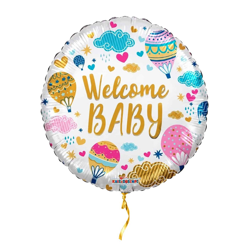 Welcome Baby Helium Ballon – met helium gevuld, met gouden lint