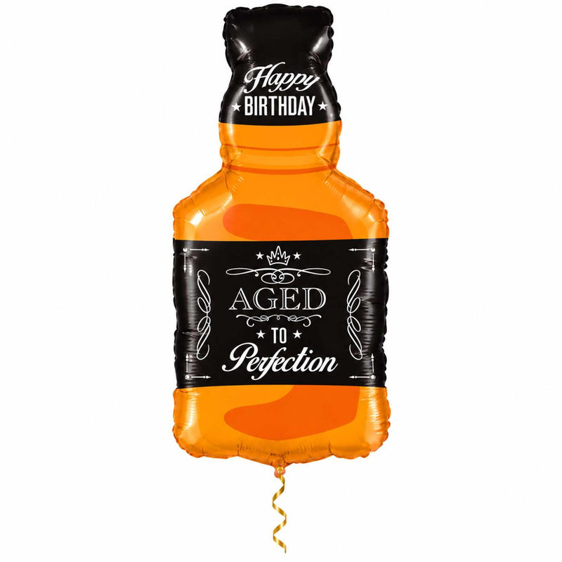Happy Birthday Whiskey XL met dun metallic gouden lint op witte achtergrond – Ballonnenshop.nl