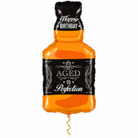 Happy Birthday Whiskey XL met dun metallic gouden lint op witte achtergrond – Ballonnenshop.nl