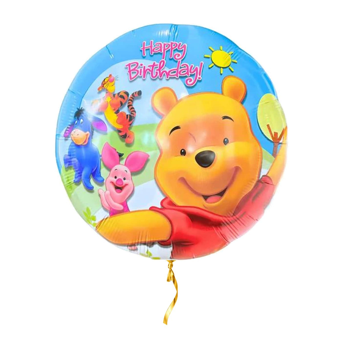 Winnie The Pooh Happy Birthday – met helium gevuld, met gouden lint