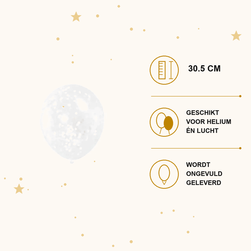 Witte Confetti Ballonnen - 6 stuks - 30,5 cm - Ballonnenshop.nl
