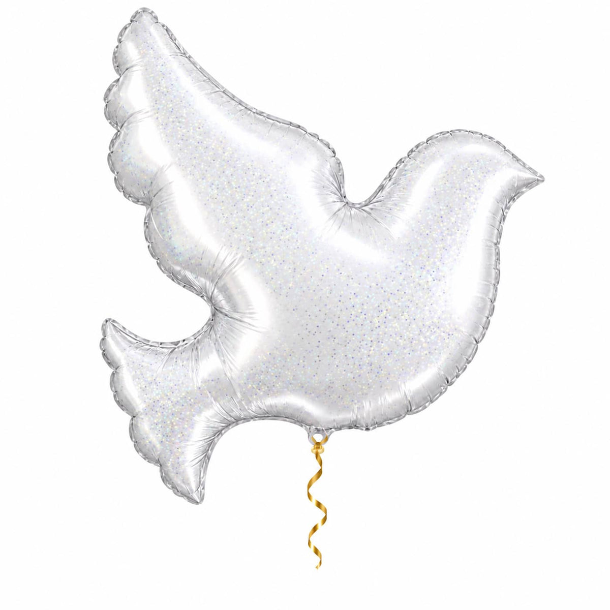 Witte Duif Helium XL Ballon van 79 cm, gevuld met helium, met dun metallic gouden lint op witte achtergrond – Ballonnenshop.nl