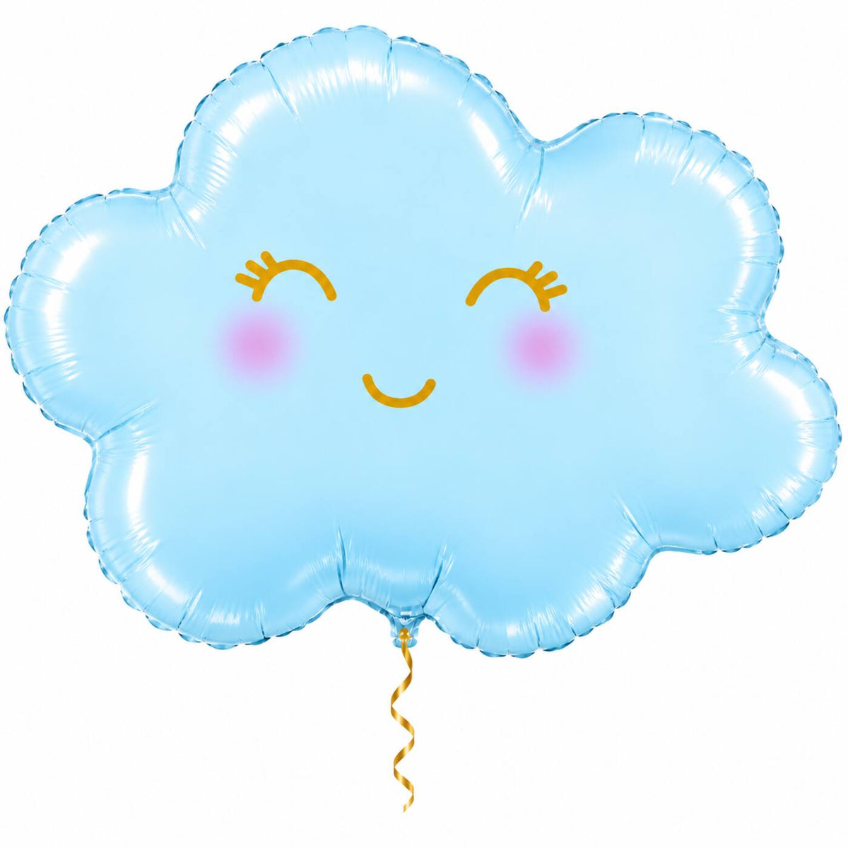 Wolk Blauw Helium Ballon met dun metallic-gouden lint op witte achtergrond – Ballonnenshop.nl