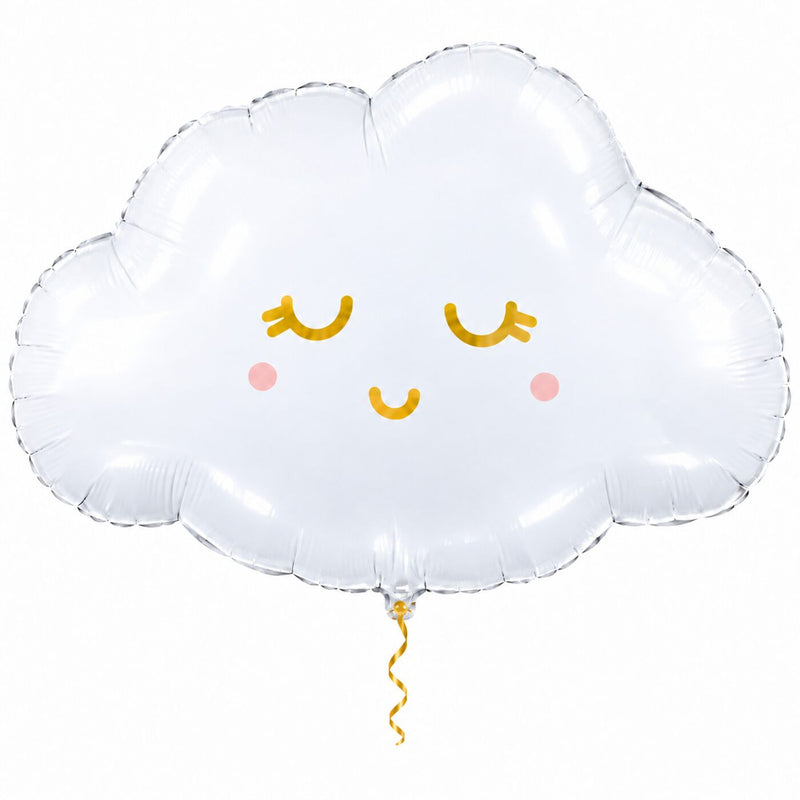 Wolk Helium Ballon met dun metallic-gouden lint op witte achtergrond – Ballonnenshop.nl