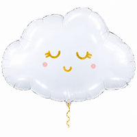 Wolk Helium Ballon met dun metallic-gouden lint op witte achtergrond – Ballonnenshop.nl