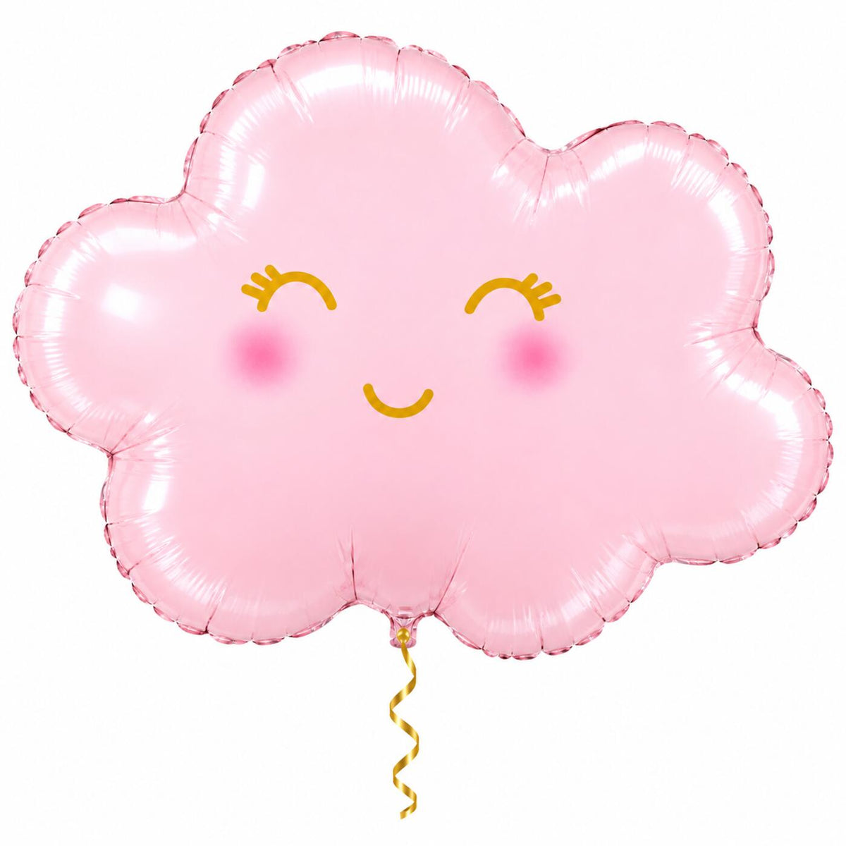Wolk Roze Helium Ballon met dun metallic-gouden lint op witte achtergrond – Ballonnenshop.nl