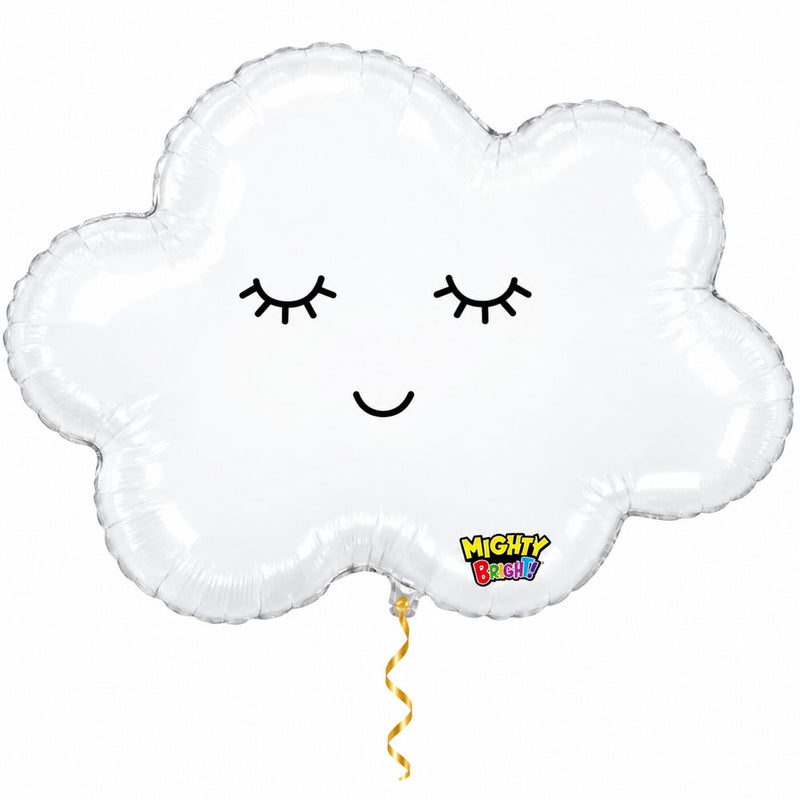 Wolk Wit Helium Ballon met dun metallic-gouden lint op witte achtergrond – Ballonnenshop.nl