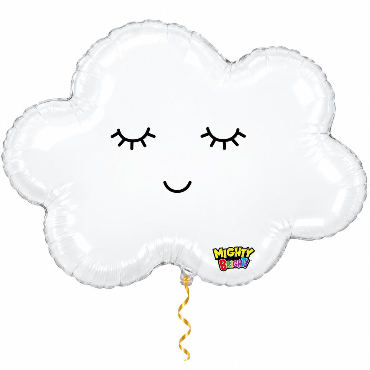 Wolk Wit Helium Ballon met dun metallic-gouden lint op witte achtergrond – Ballonnenshop.nl
