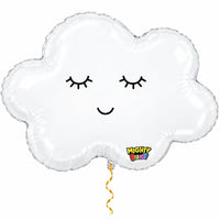 Wolk Wit Helium Ballon met dun metallic-gouden lint op witte achtergrond – Ballonnenshop.nl