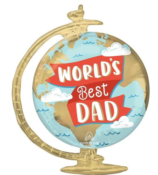 World's Best Dad Wereldbol Helium Ballon - Gevuld Met Helium - 58cm - Ballonnenshop.nl