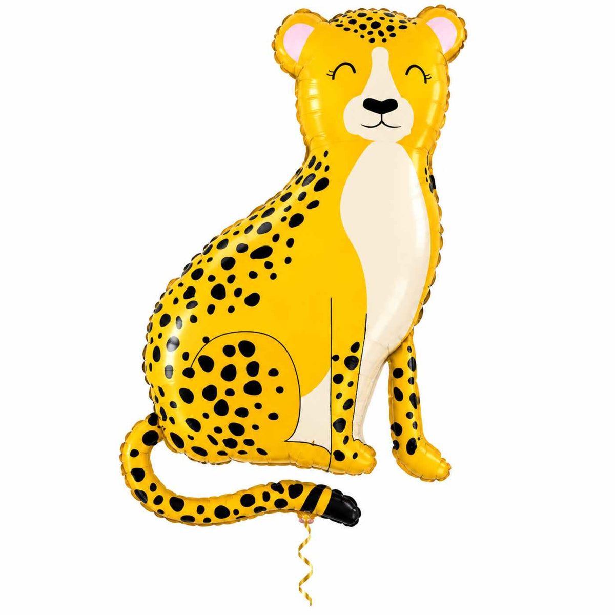 Cheetah Helium XL Ballon met dun metallic gouden lint op witte achtergrond – Ballonnenshop.nl