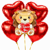 XL I Love You Leeuw Ballonnentros – Met Karakter – heliumgevulde ballonnen met dunne gouden lintjes op een witte achtergrond