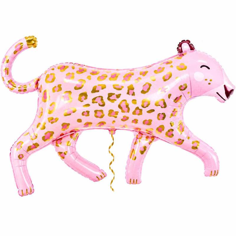 Luipaard Helium XL Ballon met dun metallic gouden lint op witte achtergrond – Ballonnenshop.nl