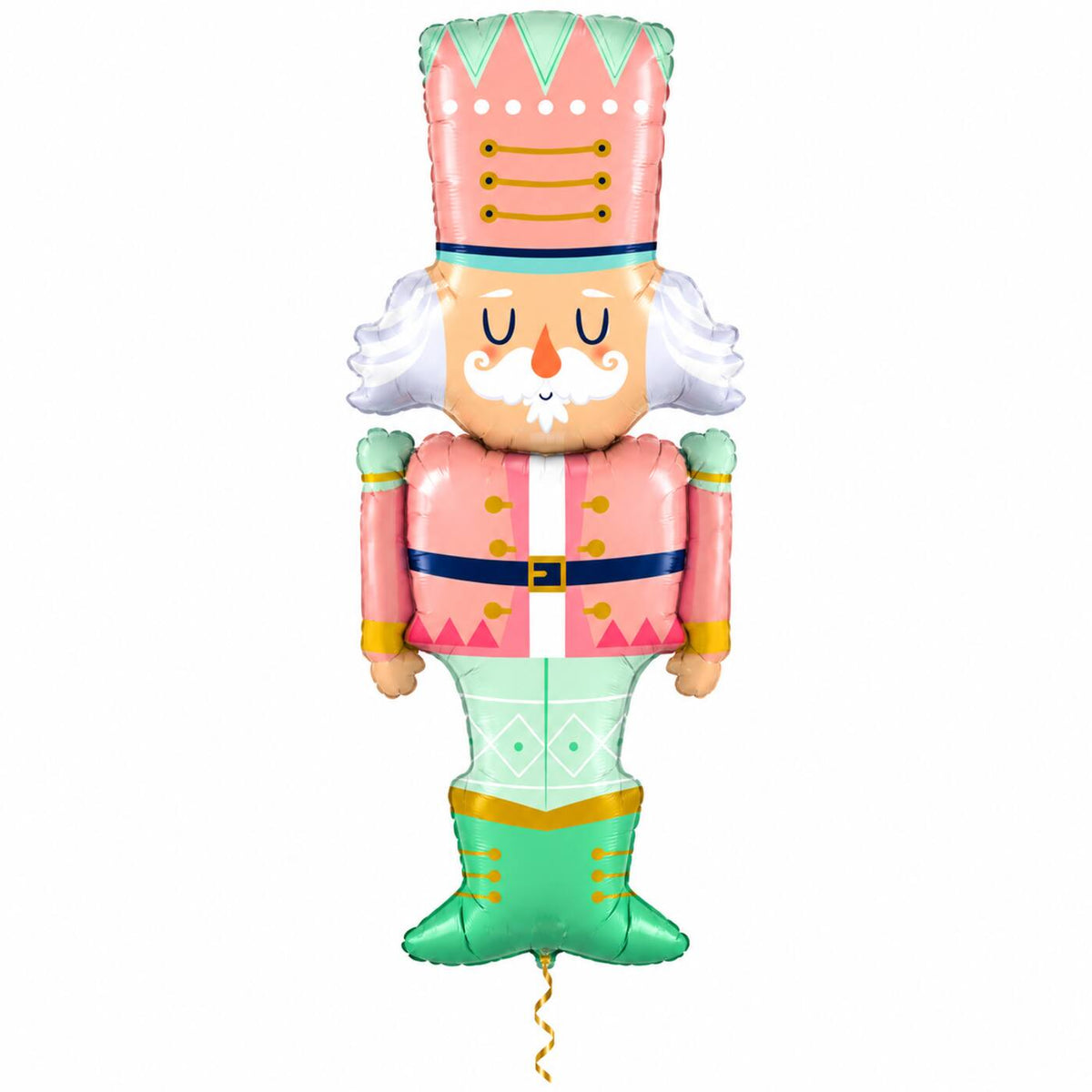 Notenkraker Kerst Pastel XL met dun metallic gouden lint op witte achtergrond – Ballonnenshop.nl
