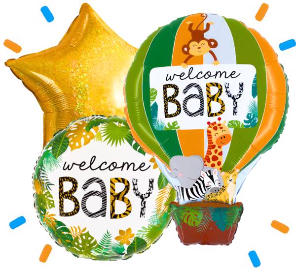 XL Welcome Baby Jungle Trosje Helium Ballonnen - Gevuld Met Helium - 61 cm - Ballonnenshop.nl