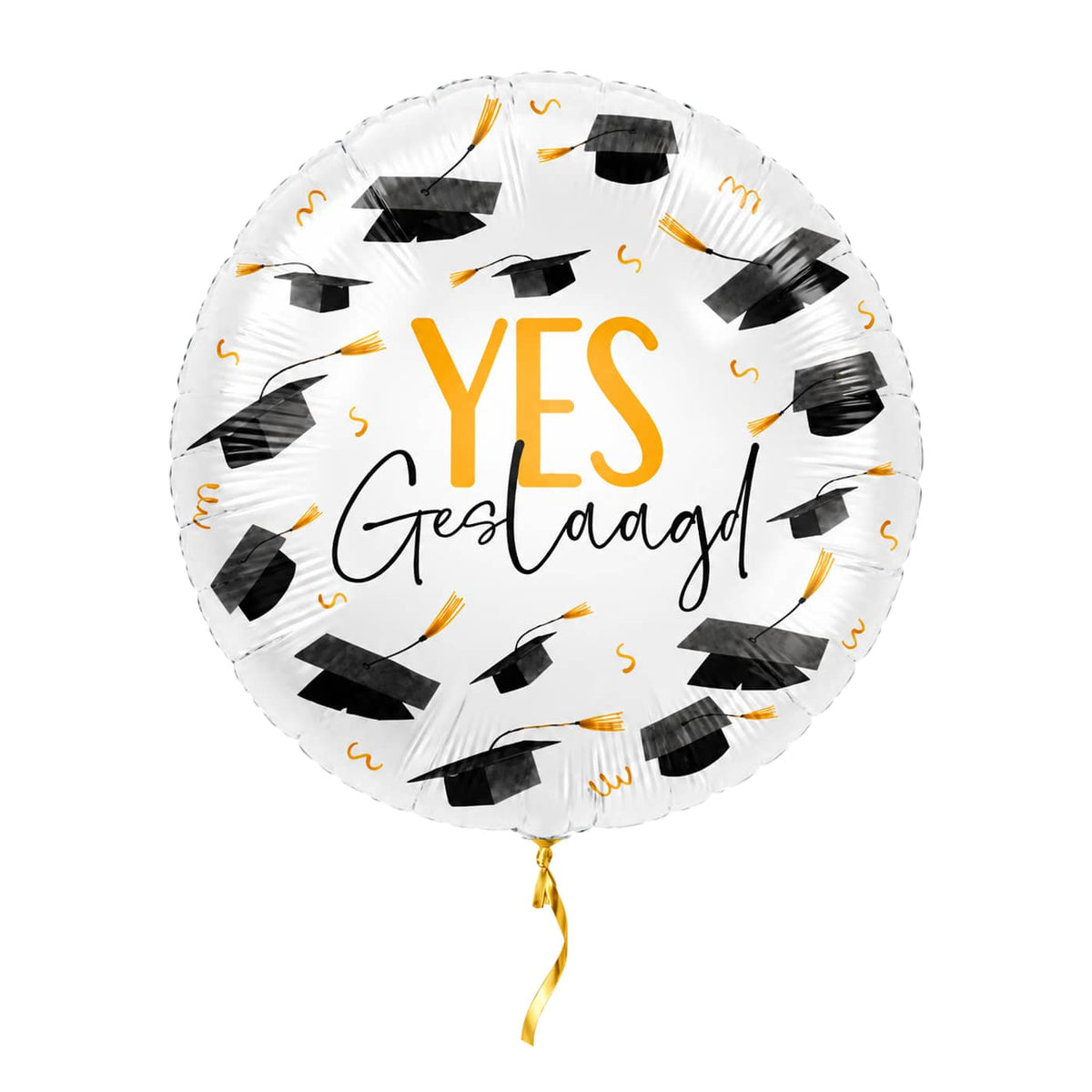 Yes Geslaagd Helium Ballon – met helium gevuld, met gouden lint