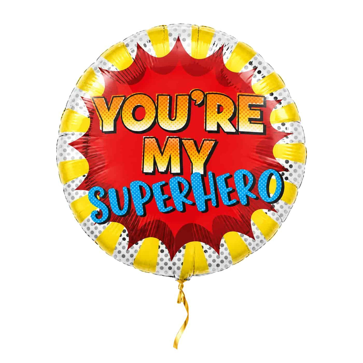 You're My Superhero Helium Ballon – met helium gevuld, met gouden lint
