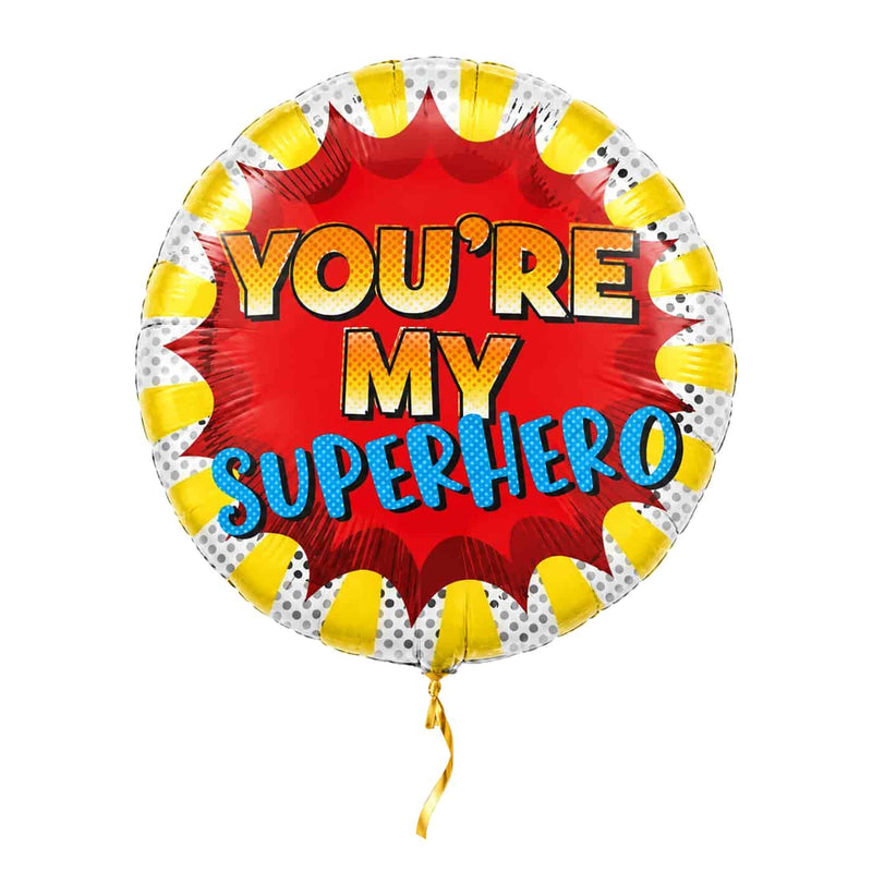 You're My Superhero Helium Ballon – met helium gevuld, met gouden lint