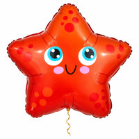Zeester Helium Ballon met dun metallic gouden lint op witte achtergrond – Ballonnenshop.nl